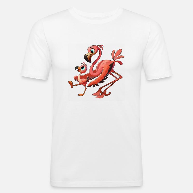 Flamingo-Mutter mit herumtollendem Kind - Männer Slim Fit T-Shirt - Weiß