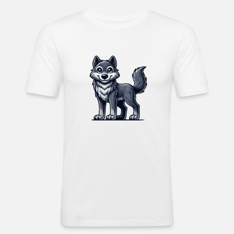 wolf - Männer Slim Fit T-Shirt - Weiß