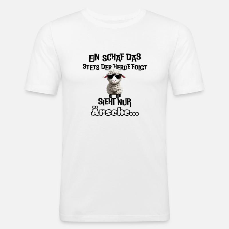cooles Schaf mit Statement - Männer Slim Fit T-Shirt - Weiß
