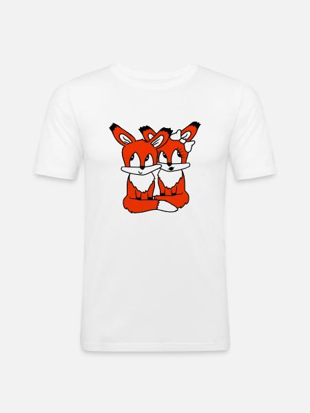 2 Foxes Couple In Love Two Friends Love Team Cute - Men's Slim Fit T-Shirt - white