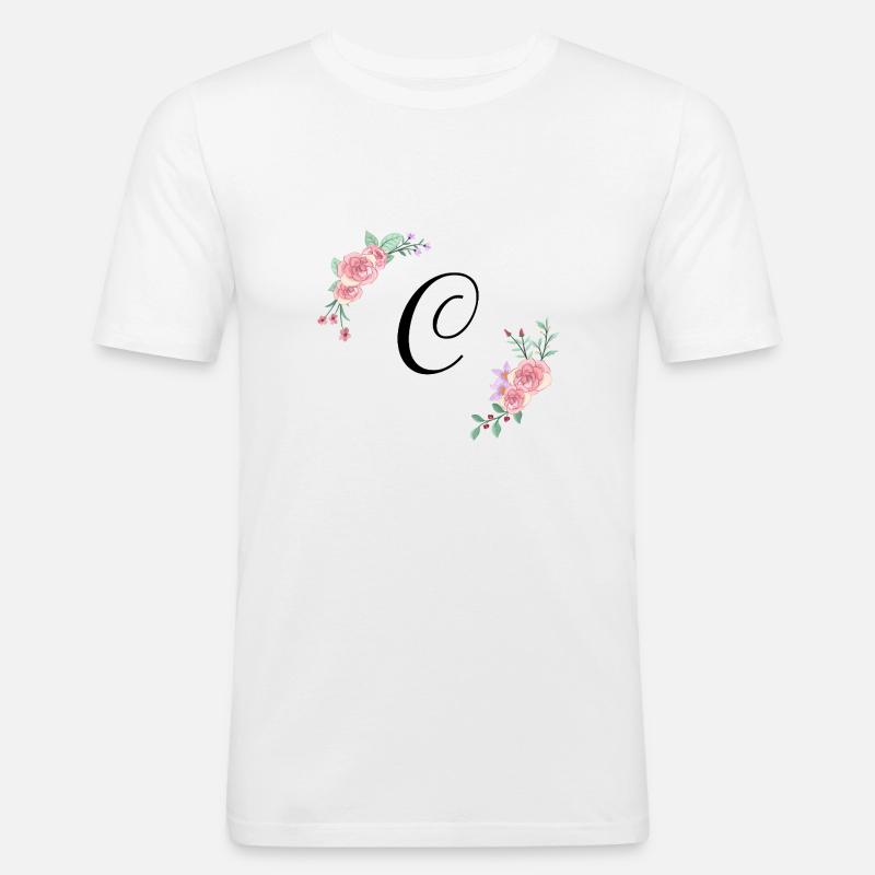 Rosa Blumenbuchstabe c - Männer Slim Fit T-Shirt - Weiß