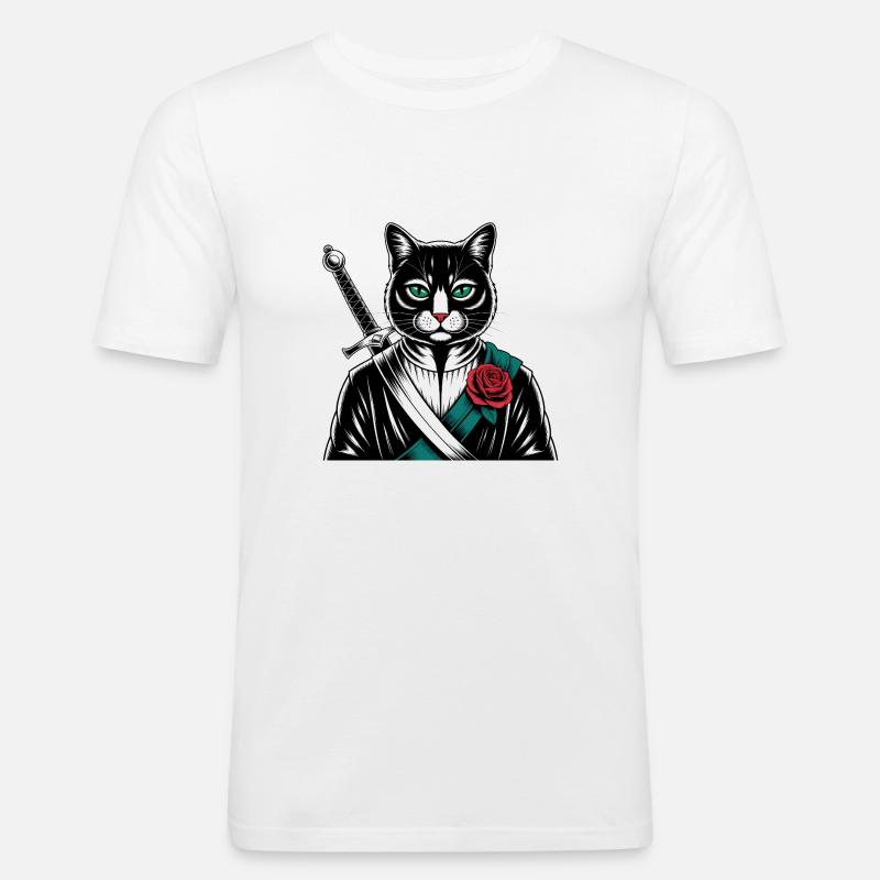 Die Samurai-Katze, die Bushido-Katze - Männer Slim Fit T-Shirt - Weiß