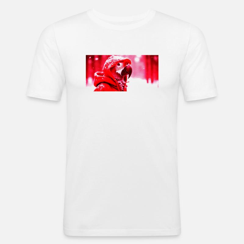 Roter Papagei mit rotem Kapuzenpullover - Männer Slim Fit T-Shirt - Weiß