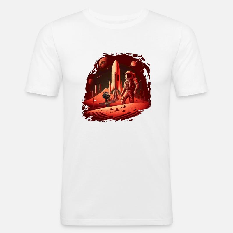 Lone Astronaut - Männer Slim Fit T-Shirt - Weiß