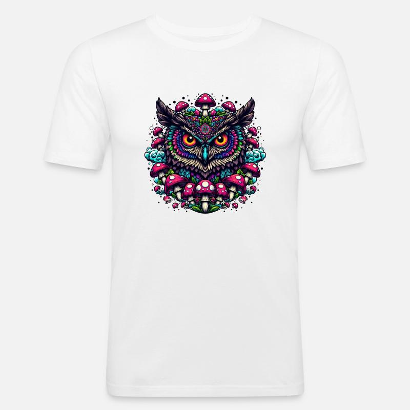 Psychedelische Eule - Männer Slim Fit T-Shirt - Weiß