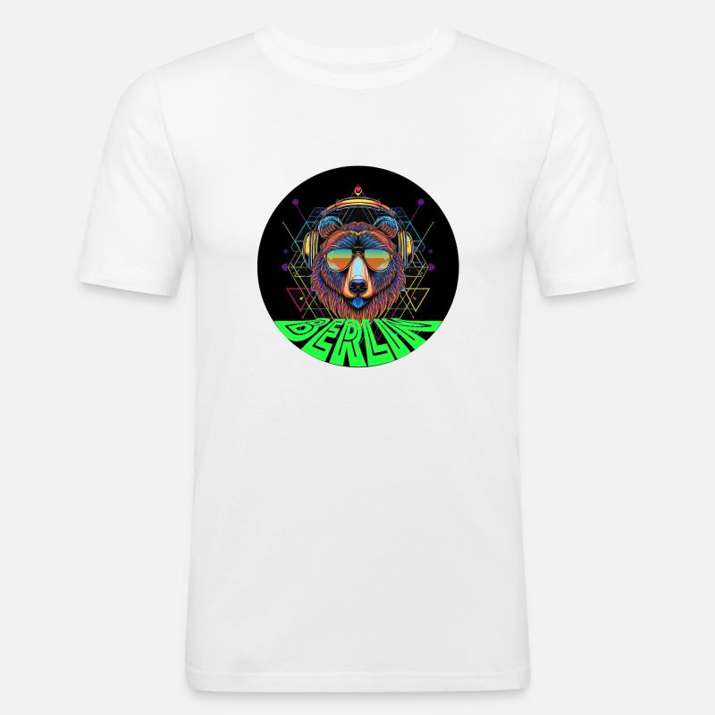 rund Bär mit Kopfhörer techno - Männer Slim Fit T-Shirt - Weiß