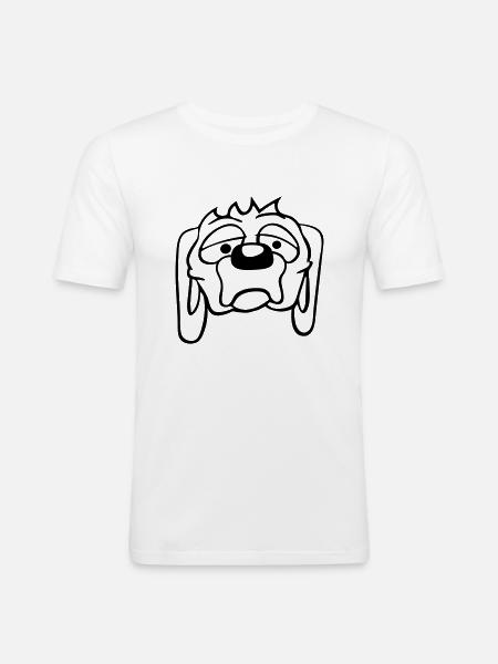Dog looks unhappy sad shy fear - Men's Slim Fit T-Shirt - white