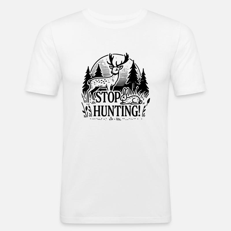 Stop Hunting - Männer Slim Fit T-Shirt - Weiß