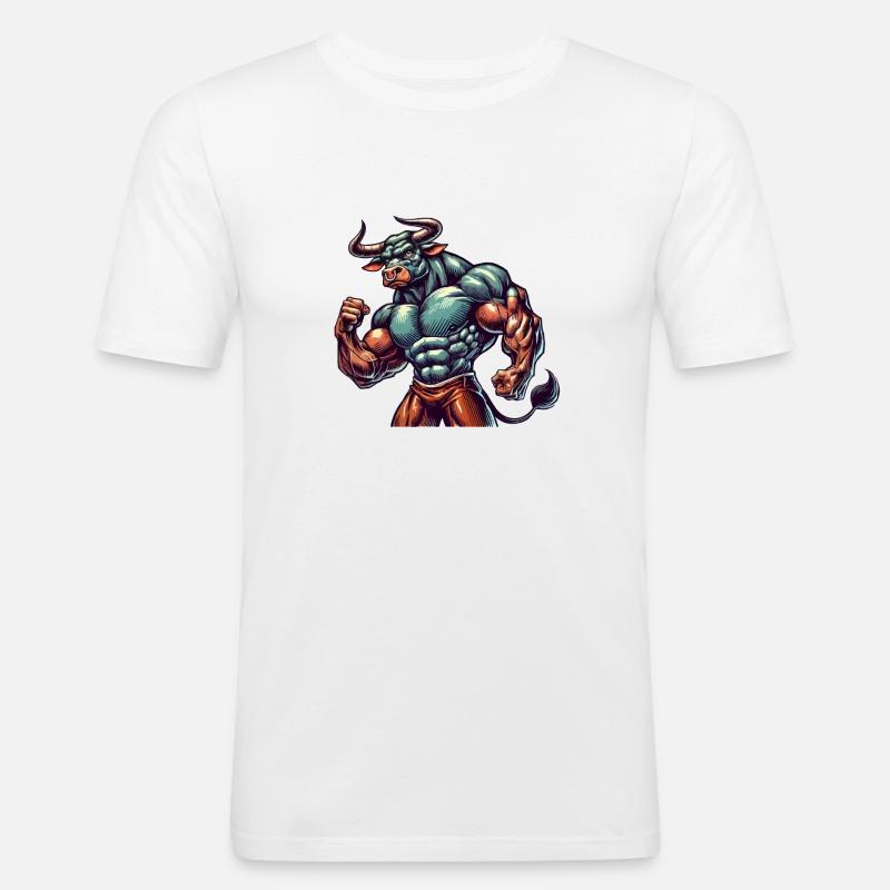 Stier Bodybuilder - Männer Slim Fit T-Shirt - Weiß
