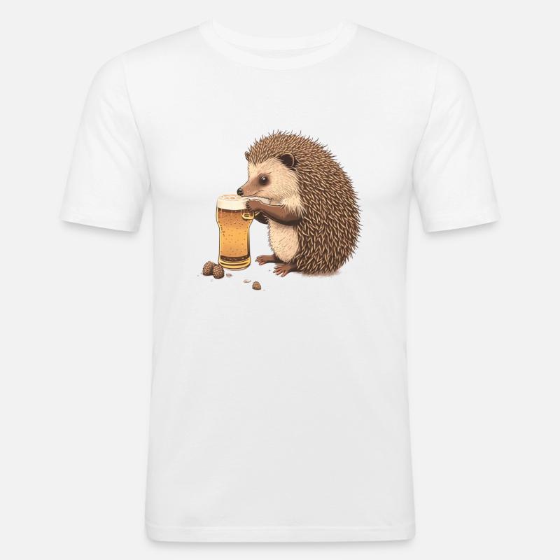 Süßer Igel mit Bier - Männer Slim Fit T-Shirt - Weiß