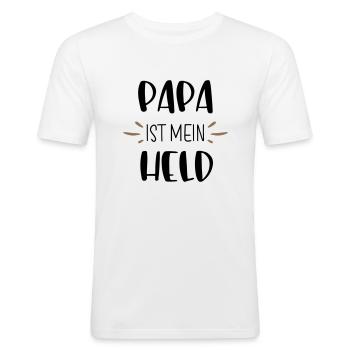 Papa ist mein Held - Männer Slim Fit T-Shirt - Weiß - Vorne - Nik (191cm)
