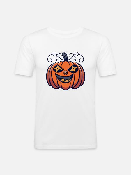 Halloween Funkelnder Halloween-Kürbis - Männer Slim Fit T-Shirt - Weiß