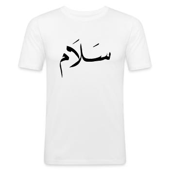 Salam_arabisches Wort für Frieden - Männer Slim Fit T-Shirt - Weiß - Vorne - Nik (191cm)