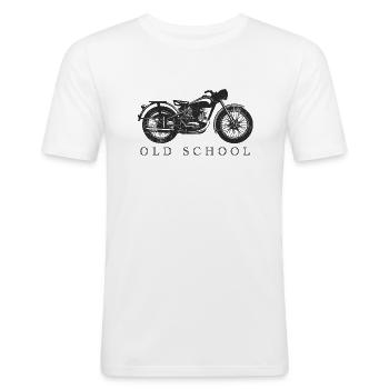 Moto vintage - T-shirt près du corps Homme - blanc - Devant - Nik (191cm)