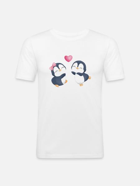 Les pingouins dans l’amour - T-shirt près du corps Homme - blanc