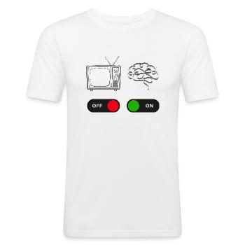 éteindre la télévision et allumer les cerveaux - T-shirt près du corps Homme - blanc - Devant - Nik (191cm)