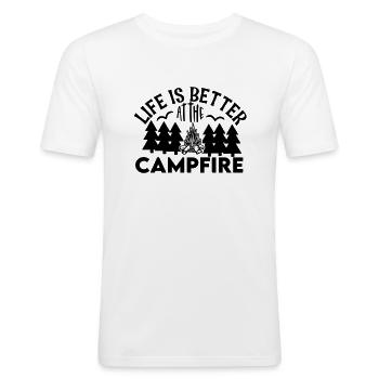 Life is better at the campfire - Men's Slim Fit T-Shirt - white - Front - Nik (191cm)