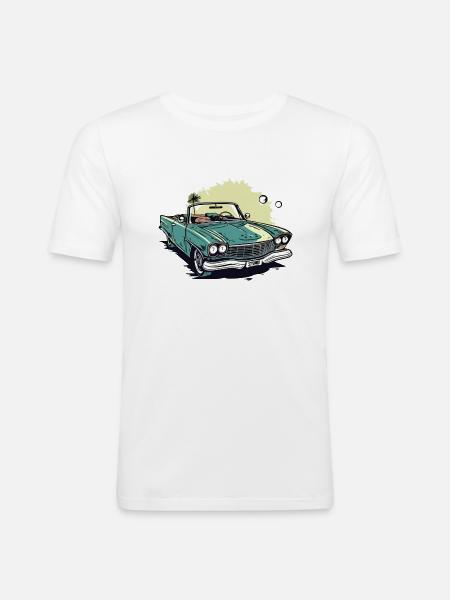 Cabriolet vert et palmier - T-shirt près du corps Homme - blanc