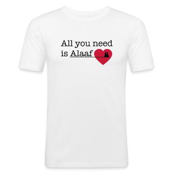 All you need is Alaaf - Männer Slim Fit T-Shirt - Weiß - Vorne - Nik (191cm)