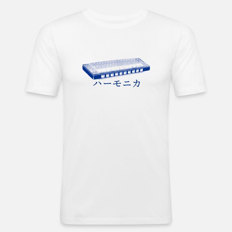 Harmonica Blues Japanese - Männer Slim Fit T-Shirt - Weiß