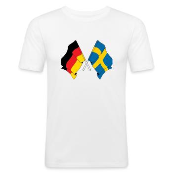 Flagge von Deutschland und Flagge Schweden - Männer Slim Fit T-Shirt - Weiß - Vorne - Nik (191cm)