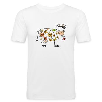 Kuh - Männer Slim Fit T-Shirt - Weiß - Vorne - Nik (191cm)