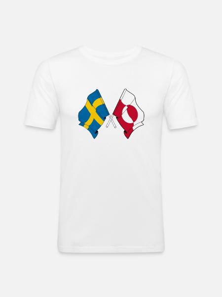 Drapeau Suède, drapeau Groenland - T-shirt près du corps Homme - blanc