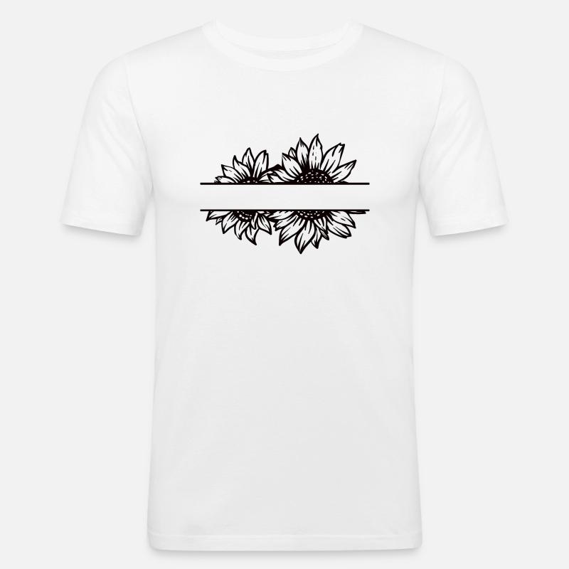 Doppel Sonnenblume split schwarz - Männer Slim Fit T-Shirt - Weiß
