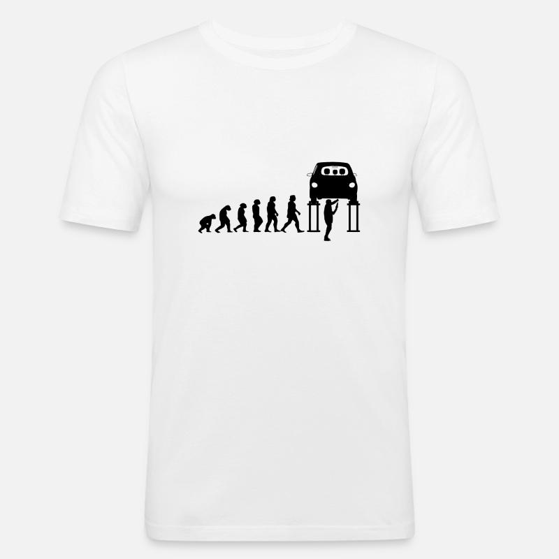 Geschenk wagen autofans mechaniker evolution - Männer Slim Fit T-Shirt - Weiß