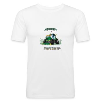 UN AGRICULTEUR N'A PAS LE TEMPS DE PRENDRE RACINE - T-shirt près du corps Homme - blanc - Devant - Nik (191cm)