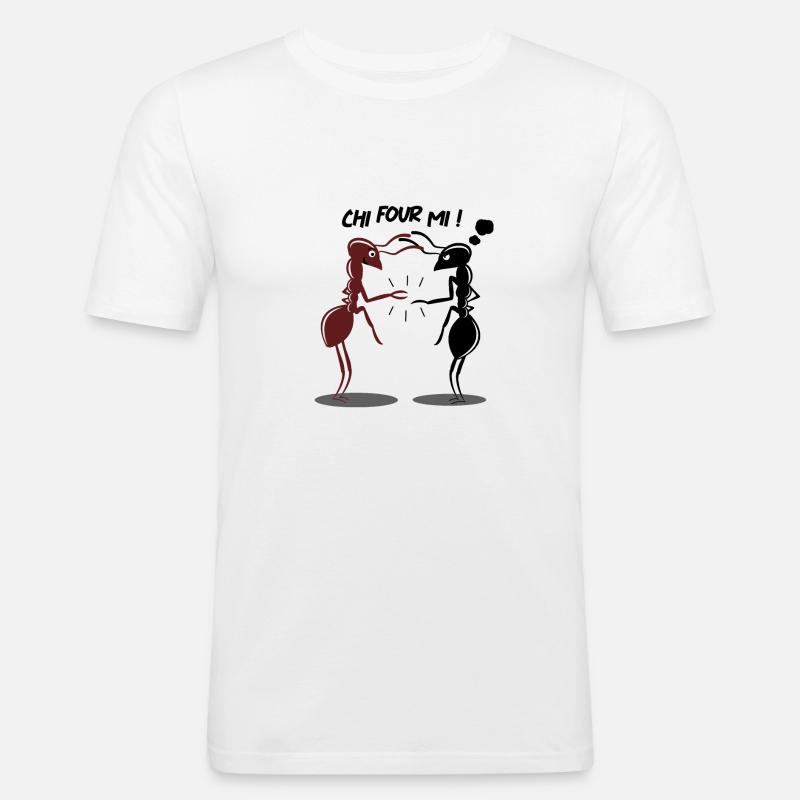CHI FOUR MI ! (pierre,feuille,ciseaux,fourmi) - T-shirt près du corps Homme - blanc