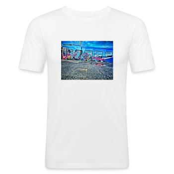 Urban graffiti Train - Männer Slim Fit T-Shirt - Weiß - Vorne - Nik (191cm)