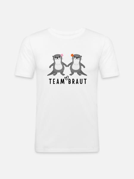 TEAM BRAUT OTTER - Männer Slim Fit T-Shirt - Weiß