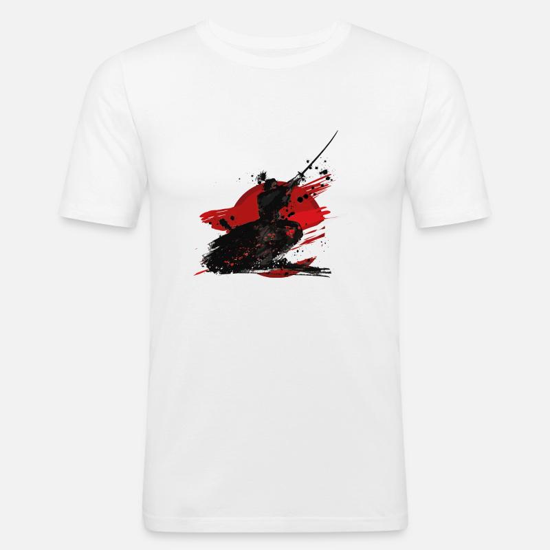 Samurai - Männer Slim Fit T-Shirt - Weiß