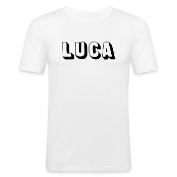 Name - Luca - Männer Slim Fit T-Shirt - Weiß - Vorne - Nik (191cm)
