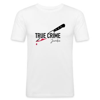 true crime junkie - T-shirt près du corps Homme - blanc - Devant - Nik (191cm)