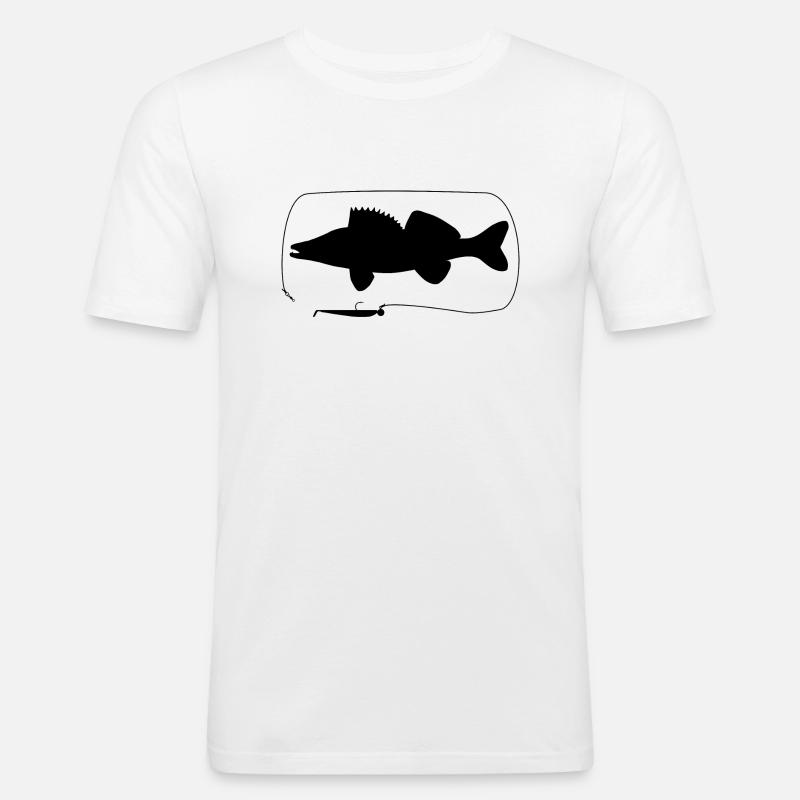 zander mit Gummifisch - Männer Slim Fit T-Shirt - Weiß