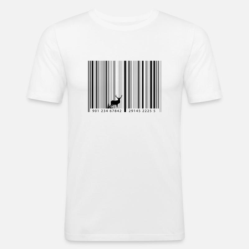 Barcode als Wald mit Hirsch - Männer Slim Fit T-Shirt - Weiß