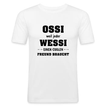 Ossi wessi Geschenk DDR Ostdeutschland - Männer Slim Fit T-Shirt - Weiß - Vorne - Nik (191cm)