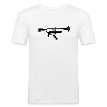 Fusil trompette - T-shirt près du corps Homme - blanc - Devant - Nik (191cm)