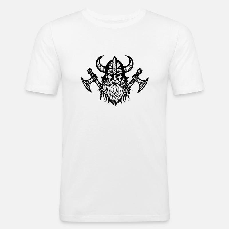 Wikinger mit Axt und Helm - Männer Slim Fit T-Shirt - Weiß
