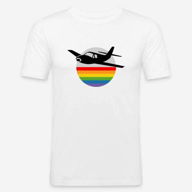 Regenbogen Flugzeug - Männer Slim Fit T-Shirt - Weiß