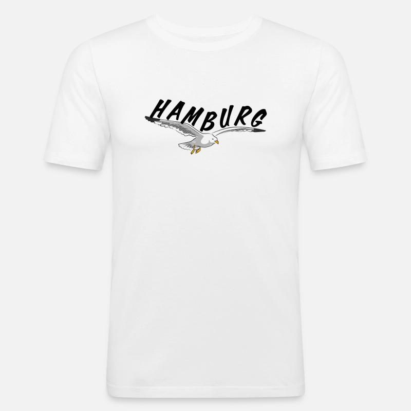 Hamburg über Möwe - schwarz - Männer Slim Fit T-Shirt - Weiß
