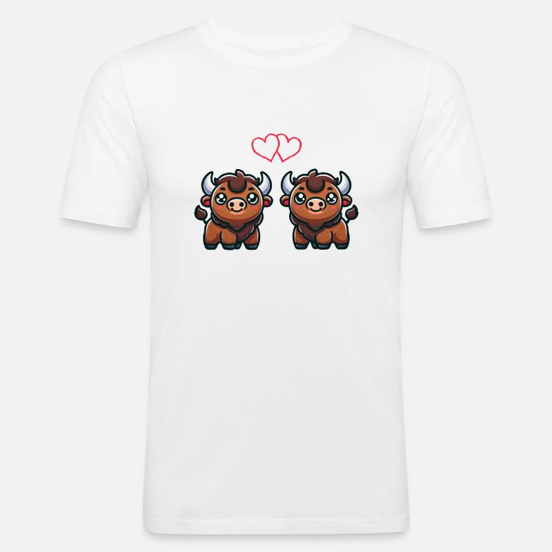 bison comic love - Männer Slim Fit T-Shirt - Weiß
