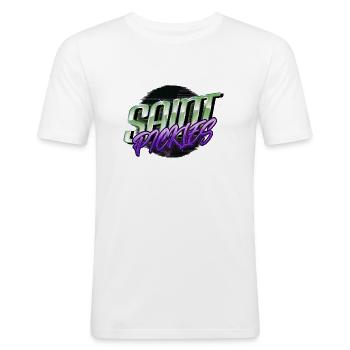 Ordinateur Musculation Dino Vélo Lune Blague Dork - T-shirt près du corps Homme - blanc - Devant - Nik (191cm)