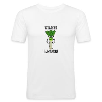 TEAM LAUCH Fitness Gym Sport Motivation Geschenk - Männer Slim Fit T-Shirt - Weiß - Vorne - Nik (191cm)