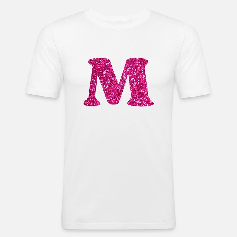 Buchstabe M Rosa Glitzer - Männer Slim Fit T-Shirt - Weiß