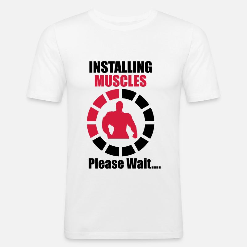Installing Muscles (Loading) Funny - Musculation - T-shirt près du corps Homme - blanc