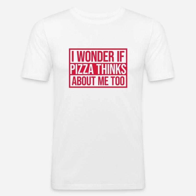 pizza thinks about me - Männer Slim Fit T-Shirt - Weiß