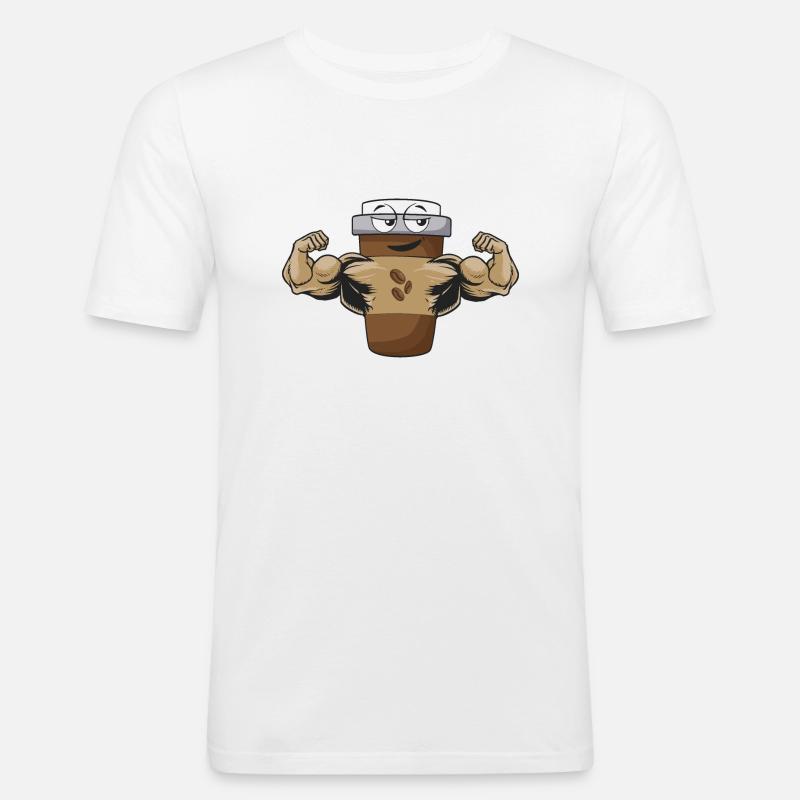 Flexing Coffee - Männer Slim Fit T-Shirt - Weiß